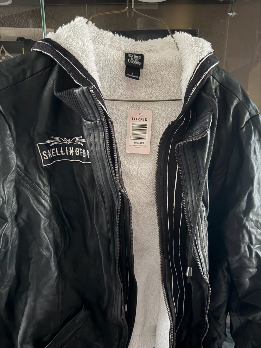 torrid Black Faux Leather Bomber Jacket with White Sherpa Hood